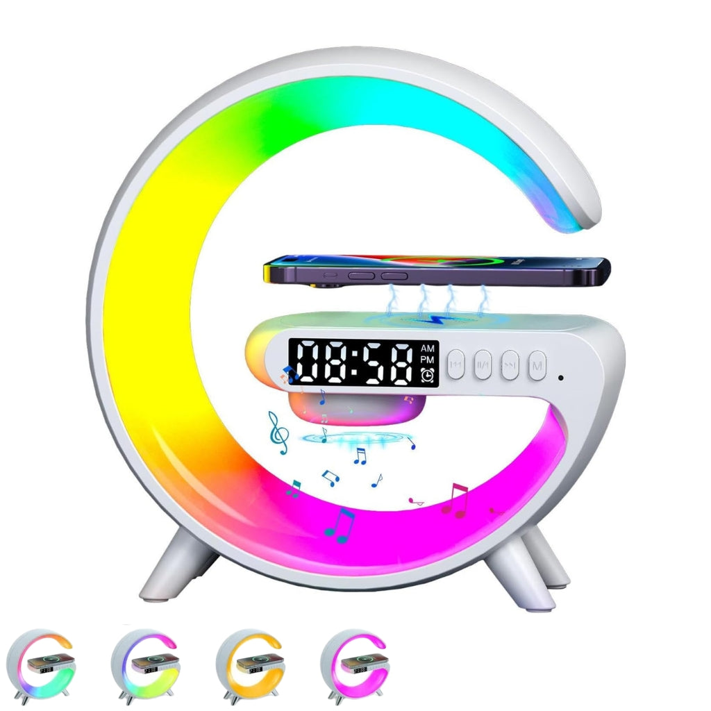 راديو ساعة ذكي G63 مع شحن لاسلكي، بلوتوث ومكبر صوت RGB - أبيض - Réveil Intelligent G63 Bluetooth | Charge Sans Fil 15W | Haut-Parleur RGB - Blanc
