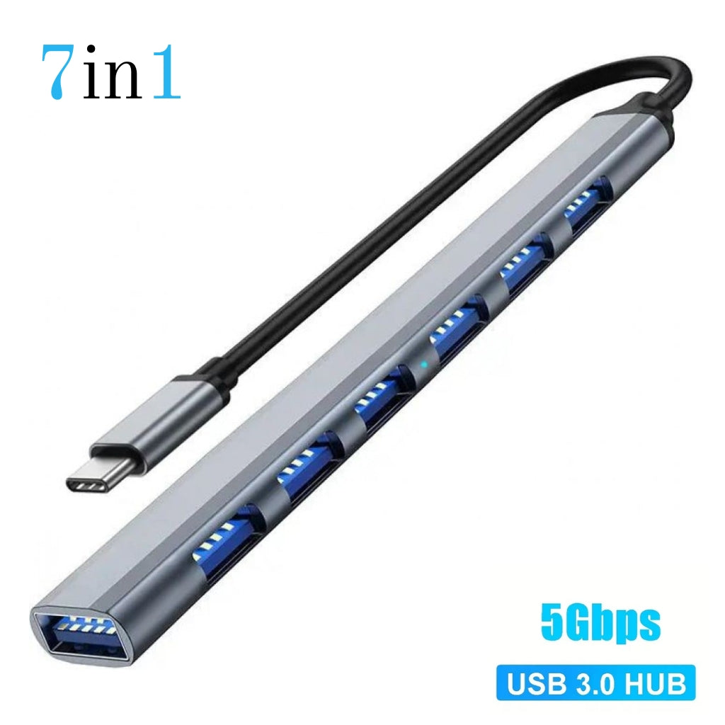 محور USB ألومنيوم 7 منافذ USB 2.0 - اتصال USB-C 3.0 فضي - Hub USB Multiport Aluminium 7 Ports USB 2.0 - Connexion USB-C 3.0 Argent