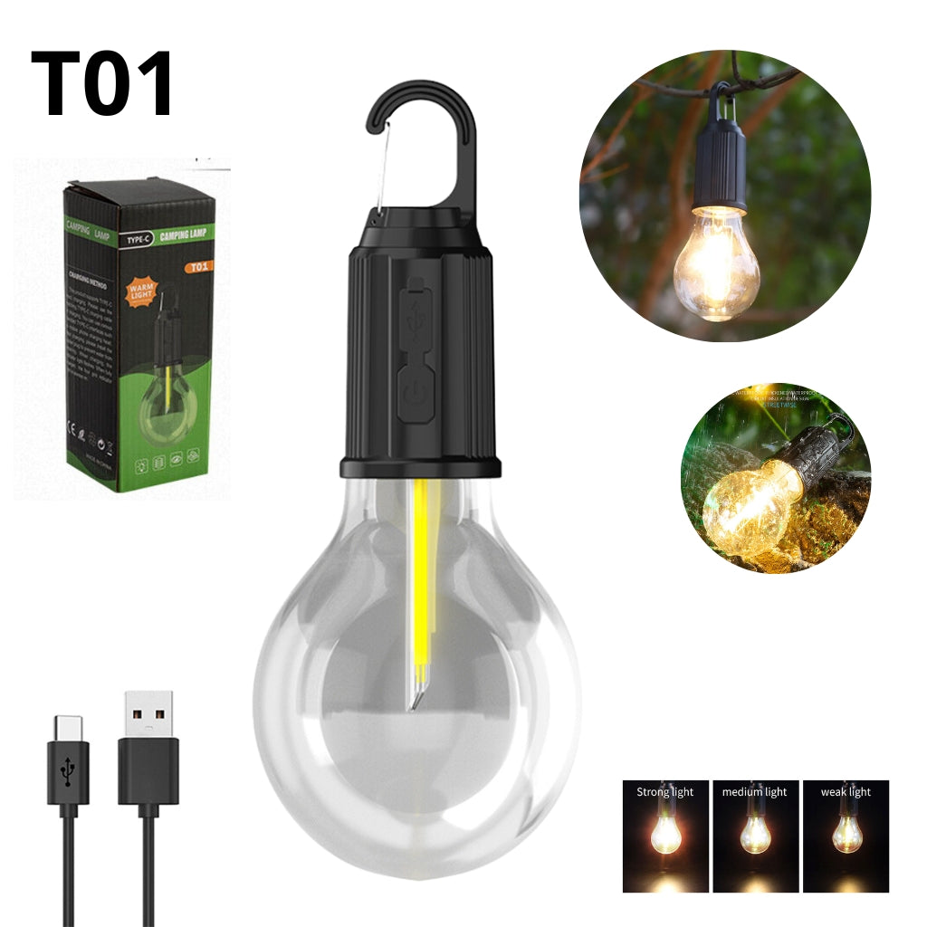 مصباح تخييم LED محمول Quickdz Shop، قابل لإعادة الشحن، مقاوم للماء، 3 أوضاع إضاءة T01 - Lampe de Camping LED Portable Quickdz Shop Rechargeable Étanche 3 Modes T01