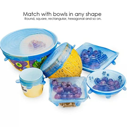 6 أغطية سيليكون قابلة للتمدد - قابلة لإعادة الاستخدام، محكمة الغلق - 6 Couvercles Silicone Extensibles - Réutilisables, Hermétiques