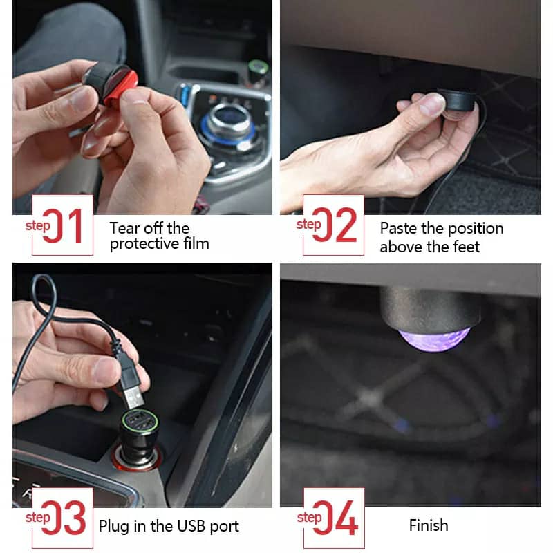 إضاءة جو السيارة RGB 4 في 1 USB - Lumière d'Ambiance Voiture RGB 4-en-1 USB
