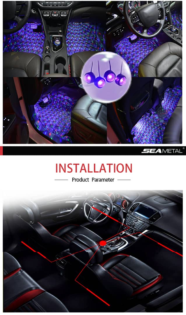 إضاءة جو السيارة RGB 4 في 1 USB - Lumière d'Ambiance Voiture RGB 4-en-1 USB