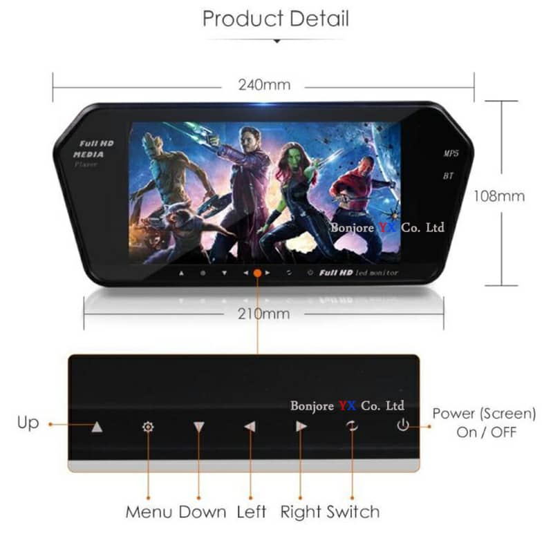 مرآة رؤية خلفية بشاشة 7 بوصة LCD TFT MP5 بلوتوث 1024P - Rétroviseur Écran LCD TFT 7 Pouces MP5 Bluetooth 1024P