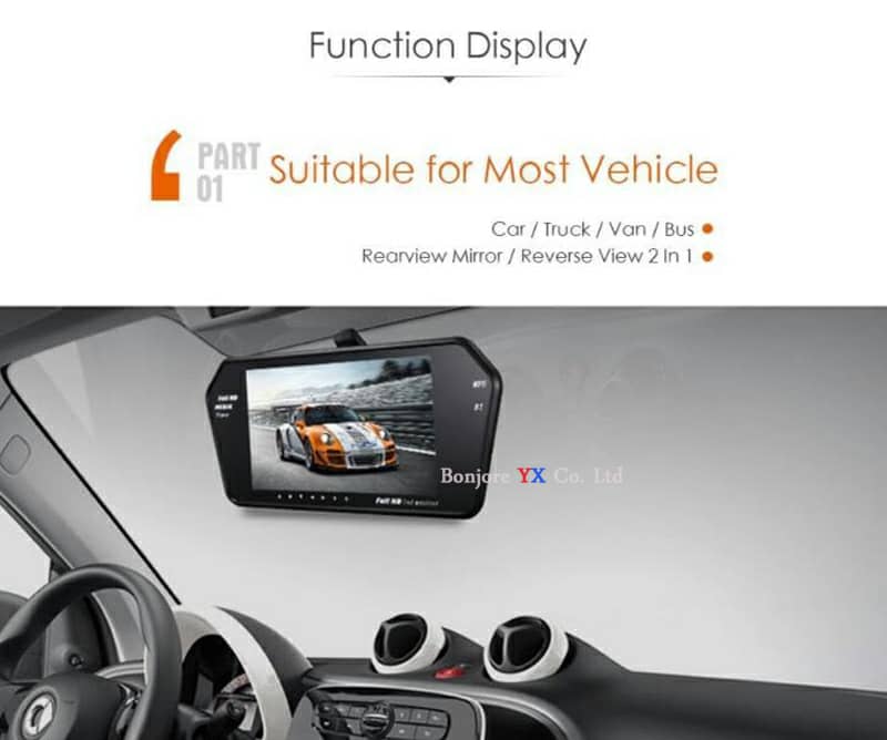 مرآة رؤية خلفية بشاشة 7 بوصة LCD TFT MP5 بلوتوث 1024P - Rétroviseur Écran LCD TFT 7 Pouces MP5 Bluetooth 1024P