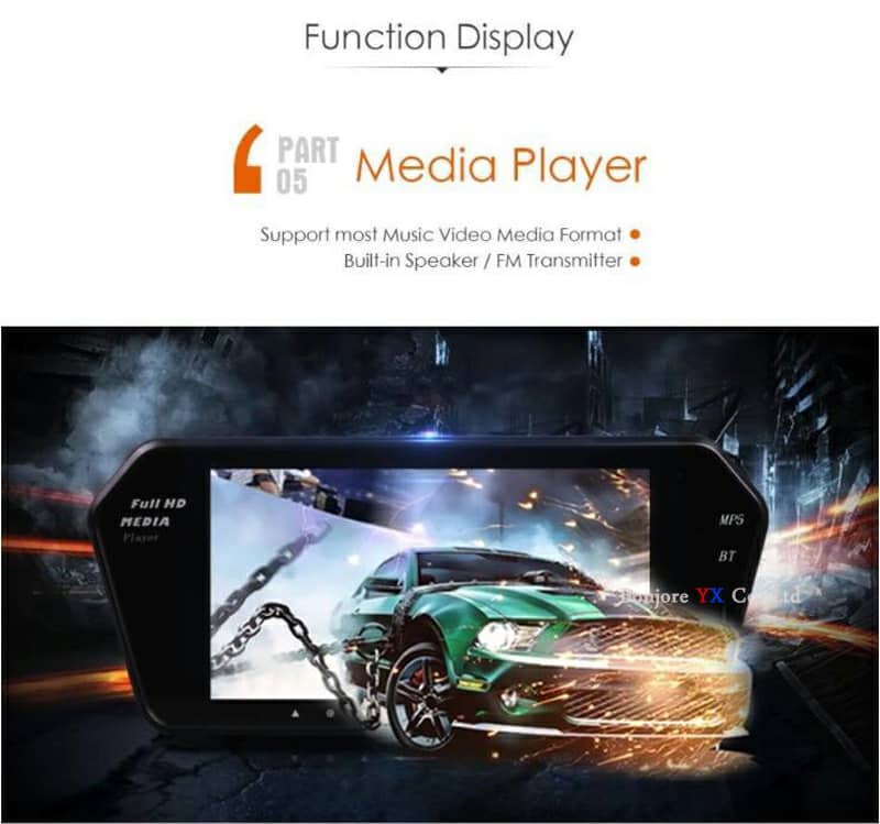 مرآة رؤية خلفية بشاشة 7 بوصة LCD TFT MP5 بلوتوث 1024P - Rétroviseur Écran LCD TFT 7 Pouces MP5 Bluetooth 1024P