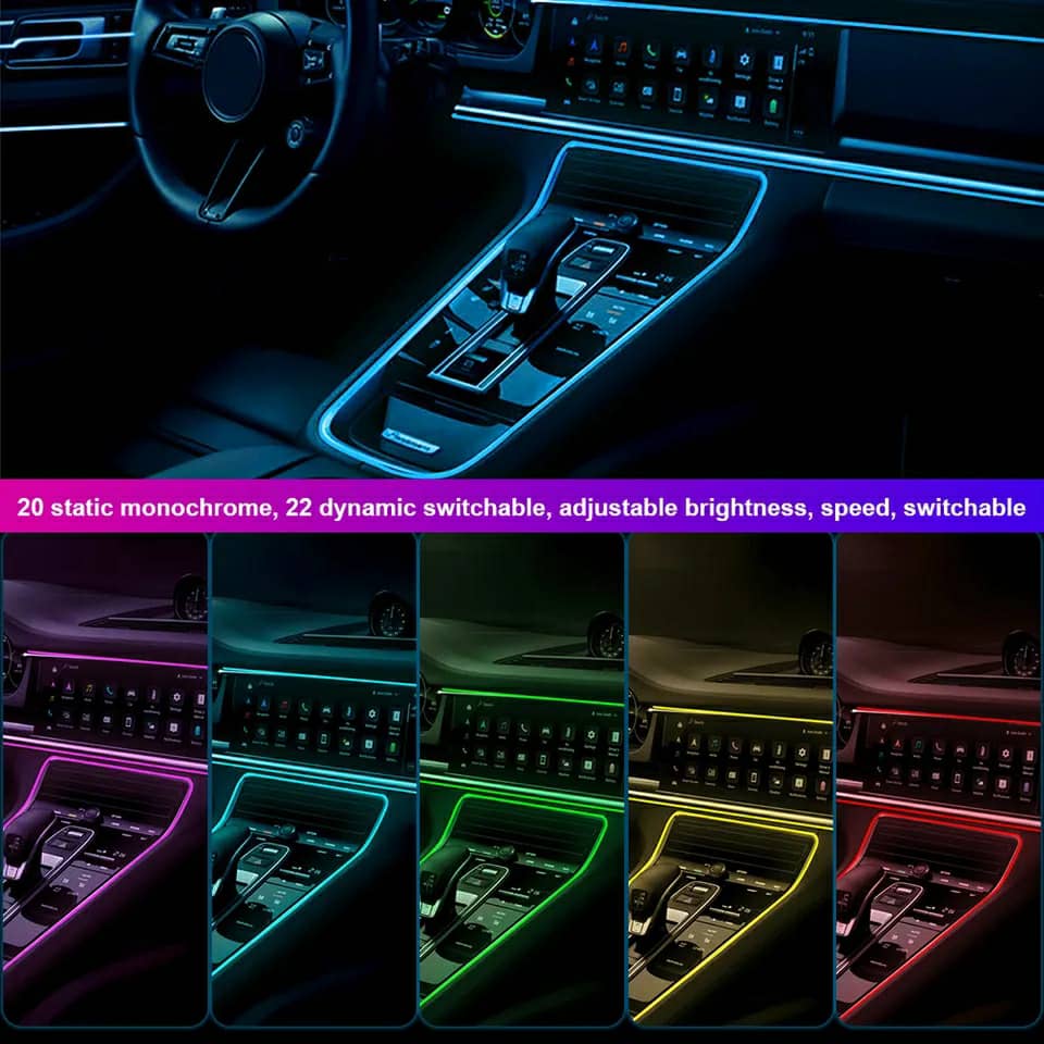 شريط إضاءة LED ألياف بصرية RGB للسيارة 12V - Quickdz Shop - Bande Lumineuse LED Fibre Optique RGB 12V pour Intérieur Voiture - Quickdz Shop
