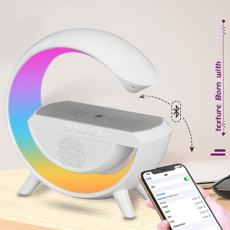 مصباح مكتبي ذكي RGB نوع Big G مع شاحن لاسلكي وسماعة بلوتوث 5.2 | HM-3201 - Lampe de Chevet Intelligente RGB Type Big G | Chargeur Sans Fil & Enceinte Bluetooth 5.2 | HM-3201