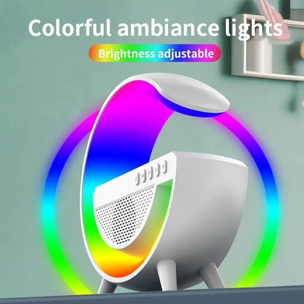 مصباح مكتبي ذكي RGB نوع Big G مع شاحن لاسلكي وسماعة بلوتوث 5.2 | HM-3201 - Lampe de Chevet Intelligente RGB Type Big G | Chargeur Sans Fil & Enceinte Bluetooth 5.2 | HM-3201