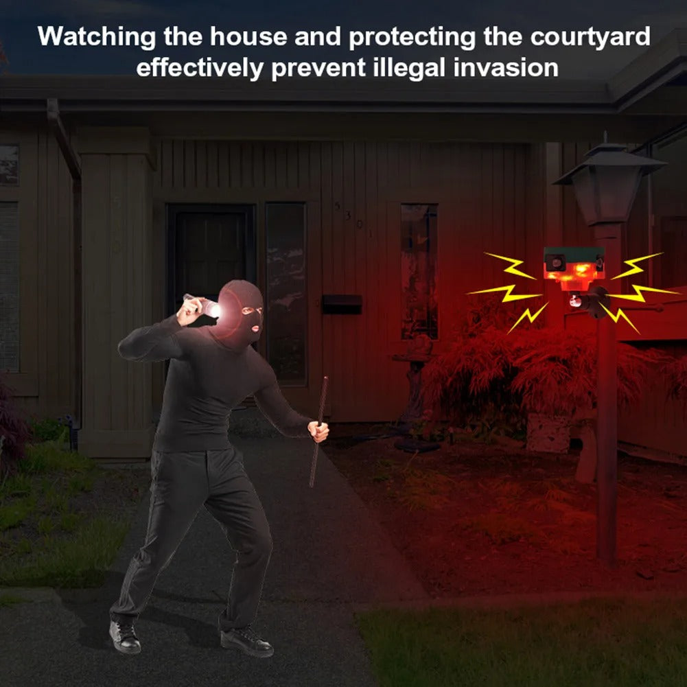 Répulsif pour animeux Capteur de mouvement à énergie solaire, alarme sonore et lumineuse 6 LED - مستشعر حركة يعمل بالطاقة الشمسية لطارد الحيوانات