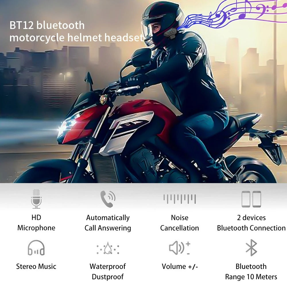 Écouteurs de moto sans fil Bluetooth 5.0 étanche FM GPS deux côtés BT12