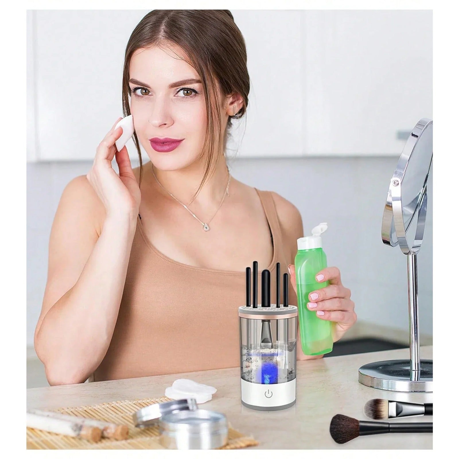 Machine de nettoyage de pinceaux maquillage électrique portable 3en1 - منظف ​​ومجفف فرش المكياج الأوتوماتيكي