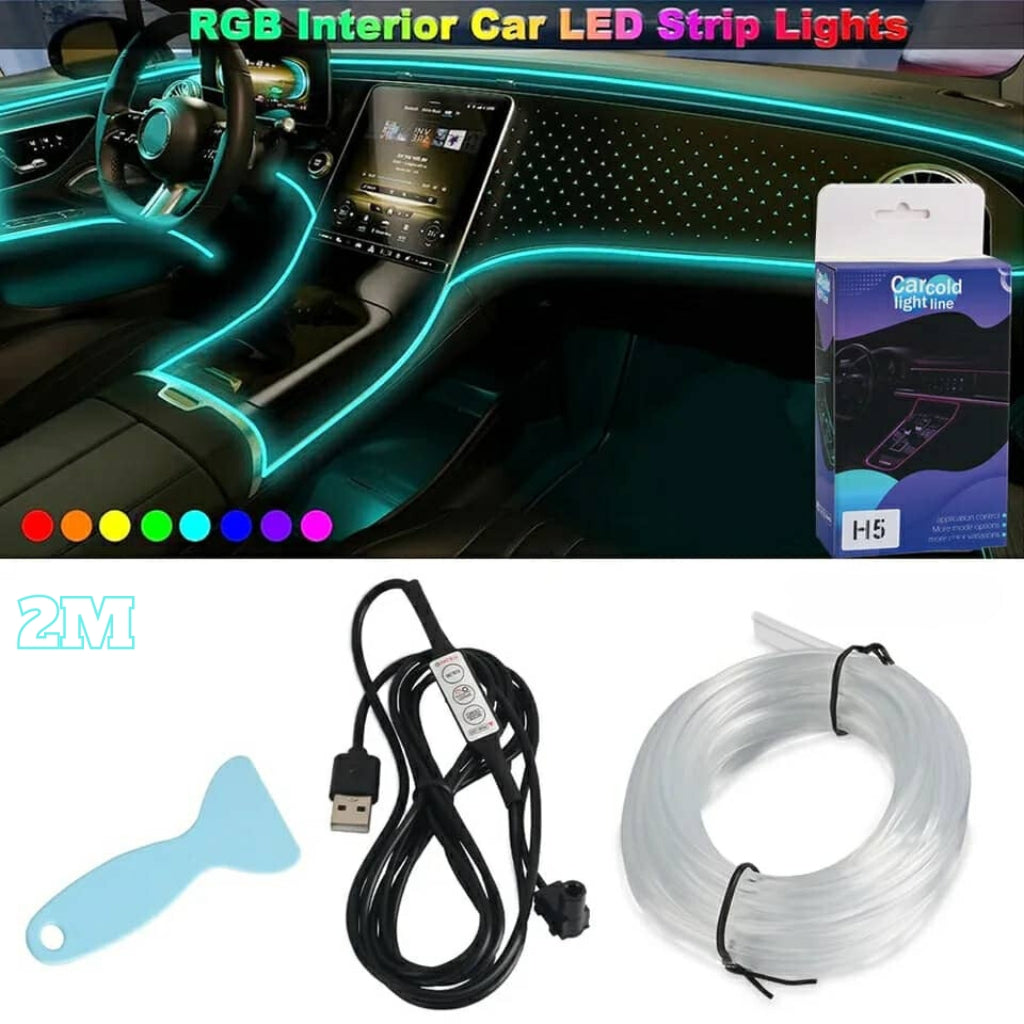 شريط إضاءة LED ألياف بصرية RGB للسيارة 12V - Quickdz Shop - Bande Lumineuse LED Fibre Optique RGB 12V pour Intérieur Voiture - Quickdz Shop