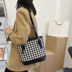حقيبة كتف نسائية مبطنة بتصميم مربعات عتيق سعة كبيرة - Sac à bandoulière pied-de-poule Vintage pour femmes grande capacité