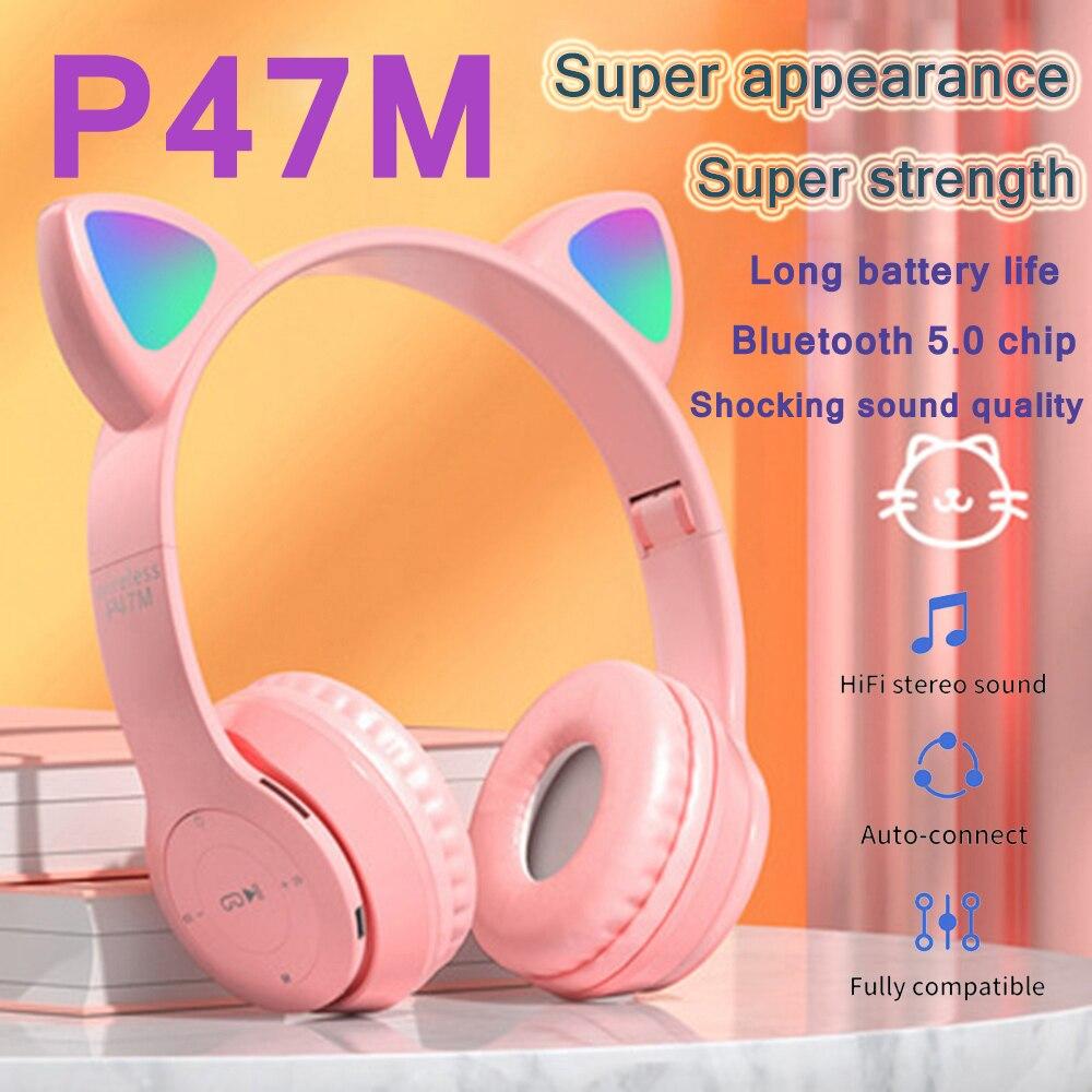 سماعات بلوتوث أذن قطة P47M لاسلكية LED مضيئة - Casque Bluetooth Sans Fil P47M Oreilles de Chat LED Lumineuses