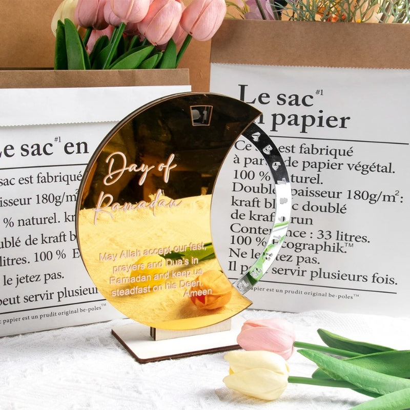Calendrier rotatif pour compte à rebours du Ramadan , En acrylique effet miroir Grand Format ديكور رزنامة شهر رمضان حجم كبير ذهبي