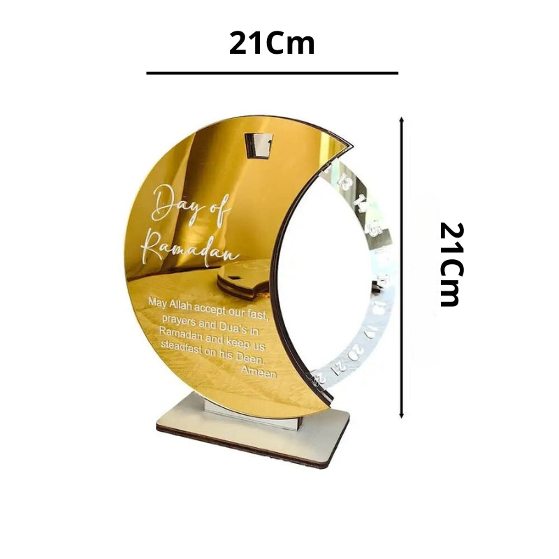 Calendrier rotatif pour compte à rebours du Ramadan , En acrylique effet miroir Grand Format ديكور رزنامة شهر رمضان حجم كبير ذهبي