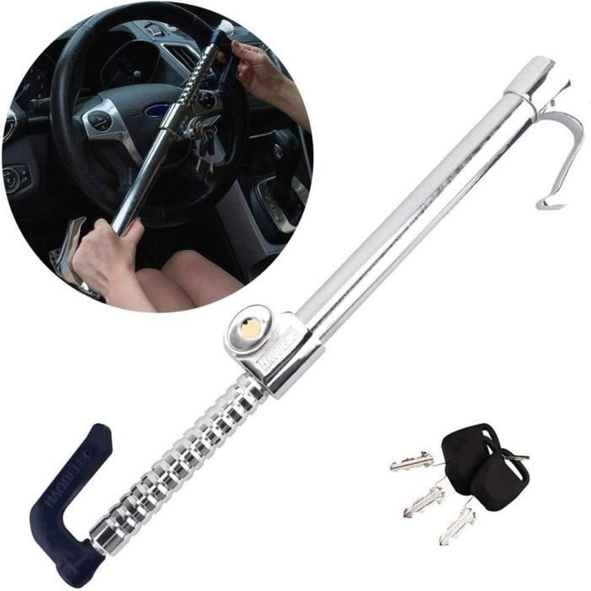 Serrure antivol Standard de frein et volant rétractable double crochet En Acier Inoxydable - قفل مضاد للسرقة فرامل وعجلة قيادة من الفولاذ المقاوم للصدأ