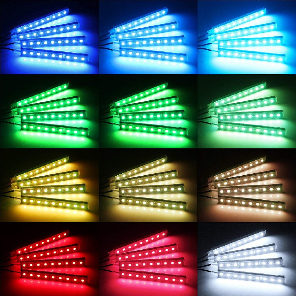 طقم إضاءة LED RGB داخلية للسيارة - 4 شرائط، 48 لمبة - Kit de Bandes Lumineuses LED RGB pour Intérieur de Voiture - 4 Bandes, 48 LED
