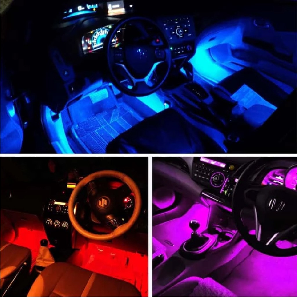 طقم إضاءة LED RGB داخلية للسيارة - 4 شرائط، 48 لمبة - Kit de Bandes Lumineuses LED RGB pour Intérieur de Voiture - 4 Bandes, 48 LED