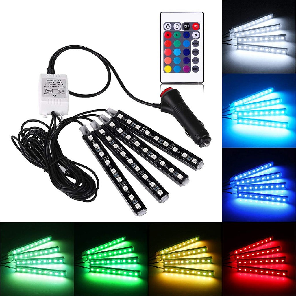 طقم إضاءة LED RGB داخلية للسيارة - 4 شرائط، 48 لمبة - Kit de Bandes Lumineuses LED RGB pour Intérieur de Voiture - 4 Bandes, 48 LED