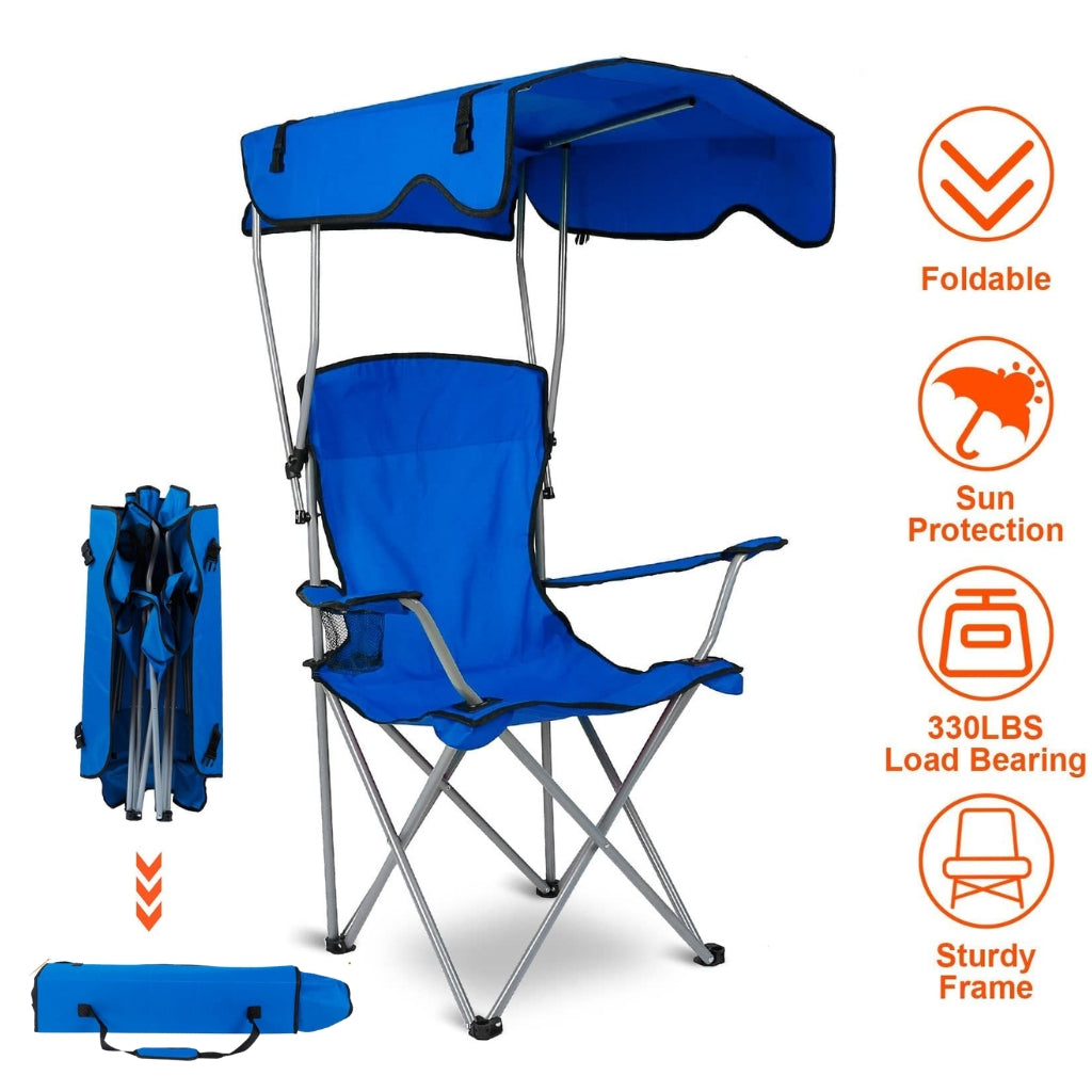 كرسي استرخاء قابل للطي مع حامل أكواب ومظلة شمسية - Chaise Longue Pliable avec Porte-Gobelet et Ombrelle Intégrée