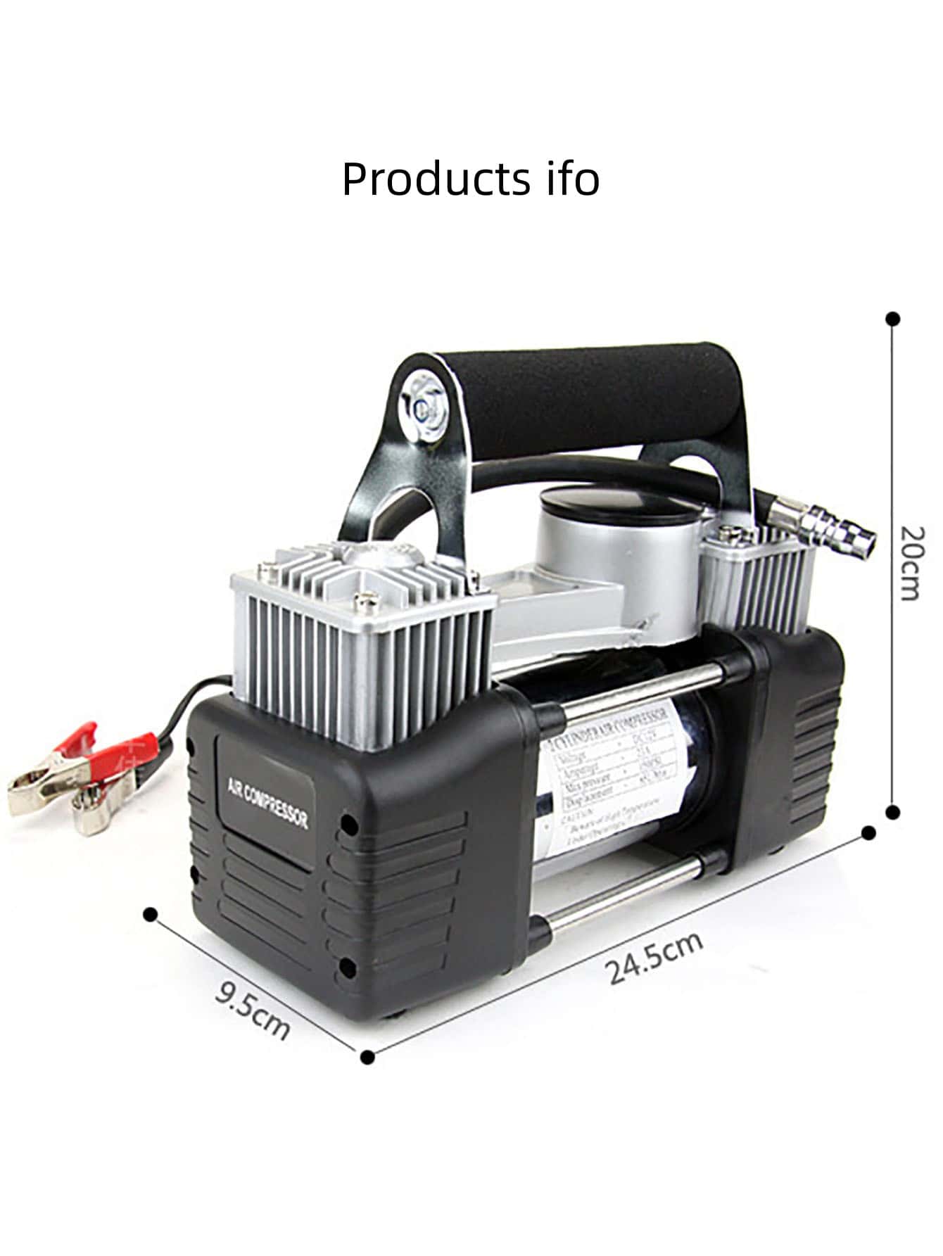 Compresseur automobile à double piston, 70 L/min, tuyau de 3 mètres, 12 V
