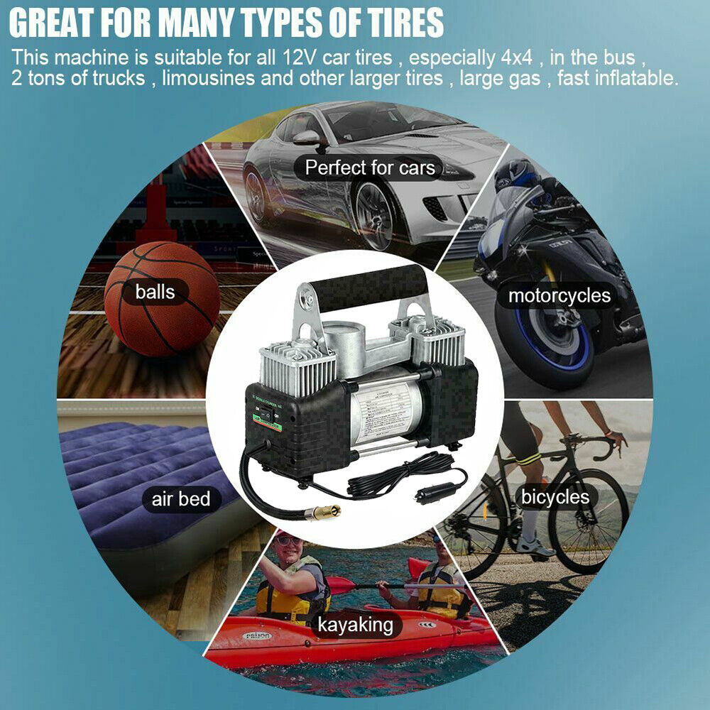 Compresseur automobile à double piston, 70 L/min, tuyau de 3 mètres, 12 V