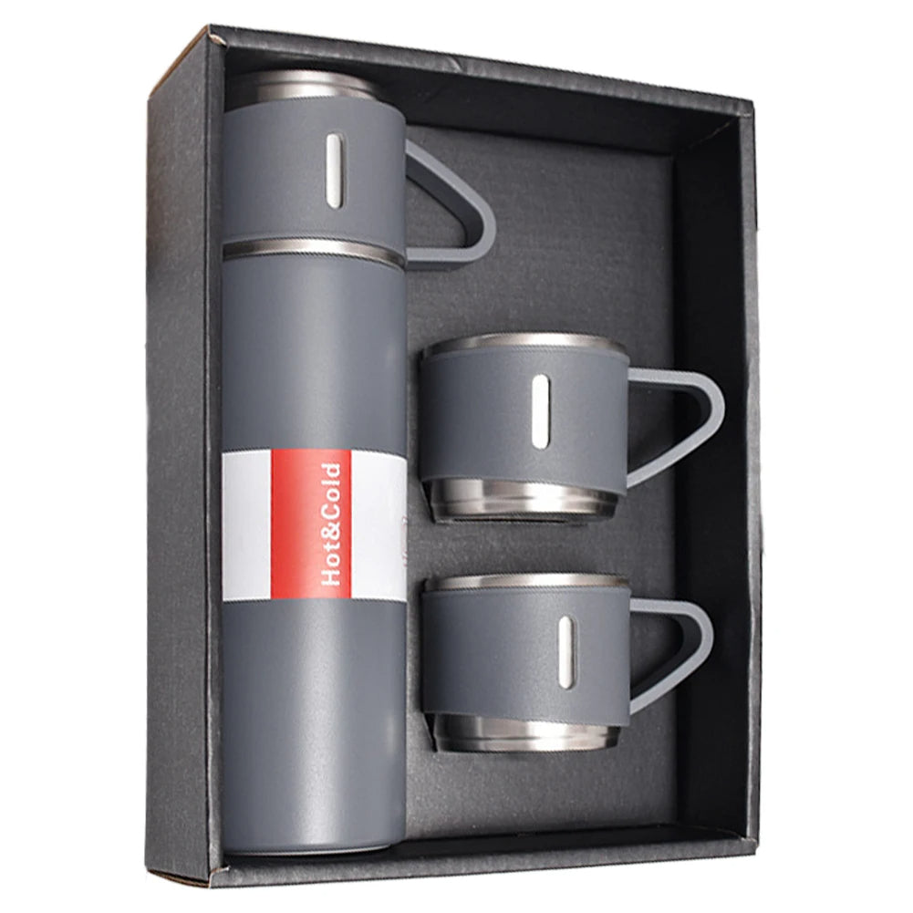 طقم ترمس حراري 500 مل مع 3 أكواب ستانلس ستيل - Ensemble Thermos 500ml avec 3 Tasses Thermiques en Acier Inoxydable