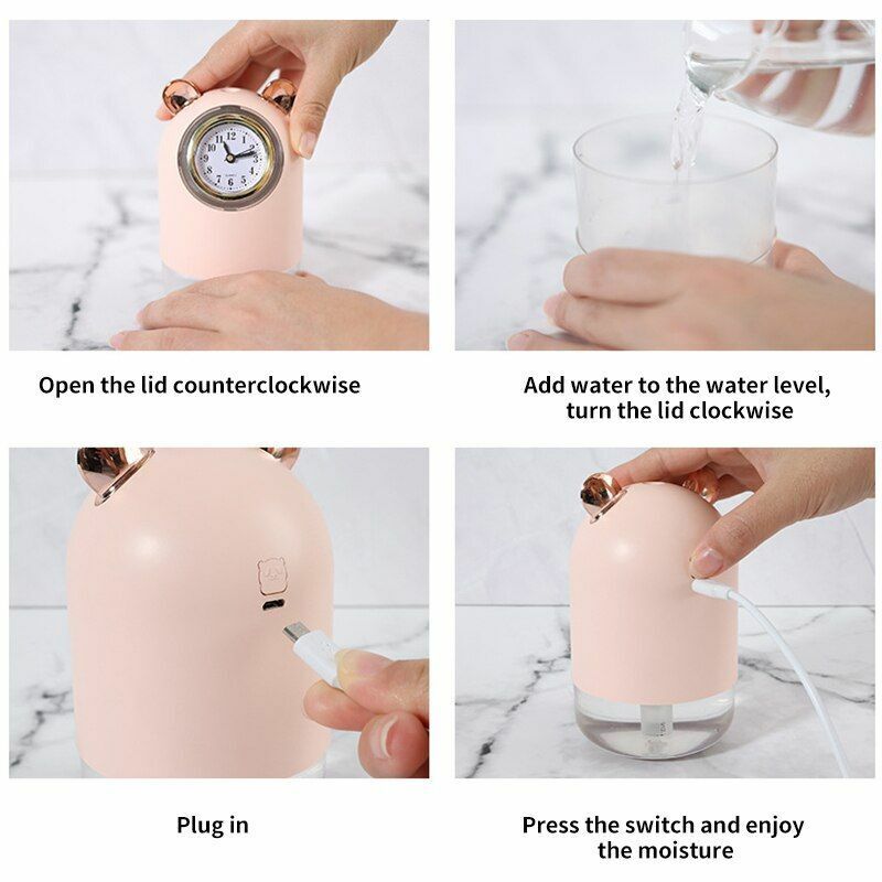 humidificateur avec horloge et Spray pour bureau 7 Couleur led 300 ML