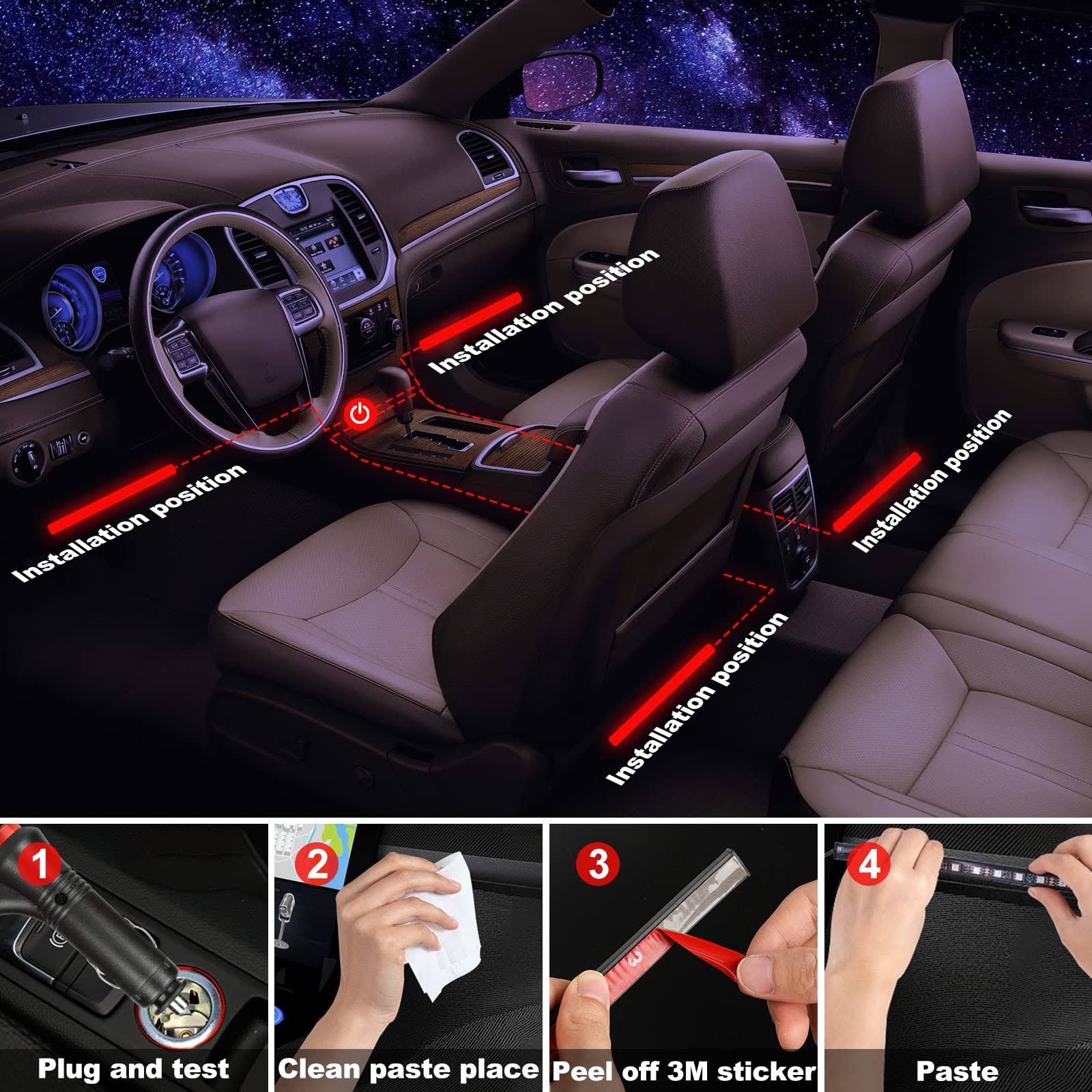 إضاءة داخلية للسيارة LED RGB 48 مصباح - مزامنة موسيقية - Éclairage Intérieur Voiture LED RGB 48 LED - Synchronisation Musique