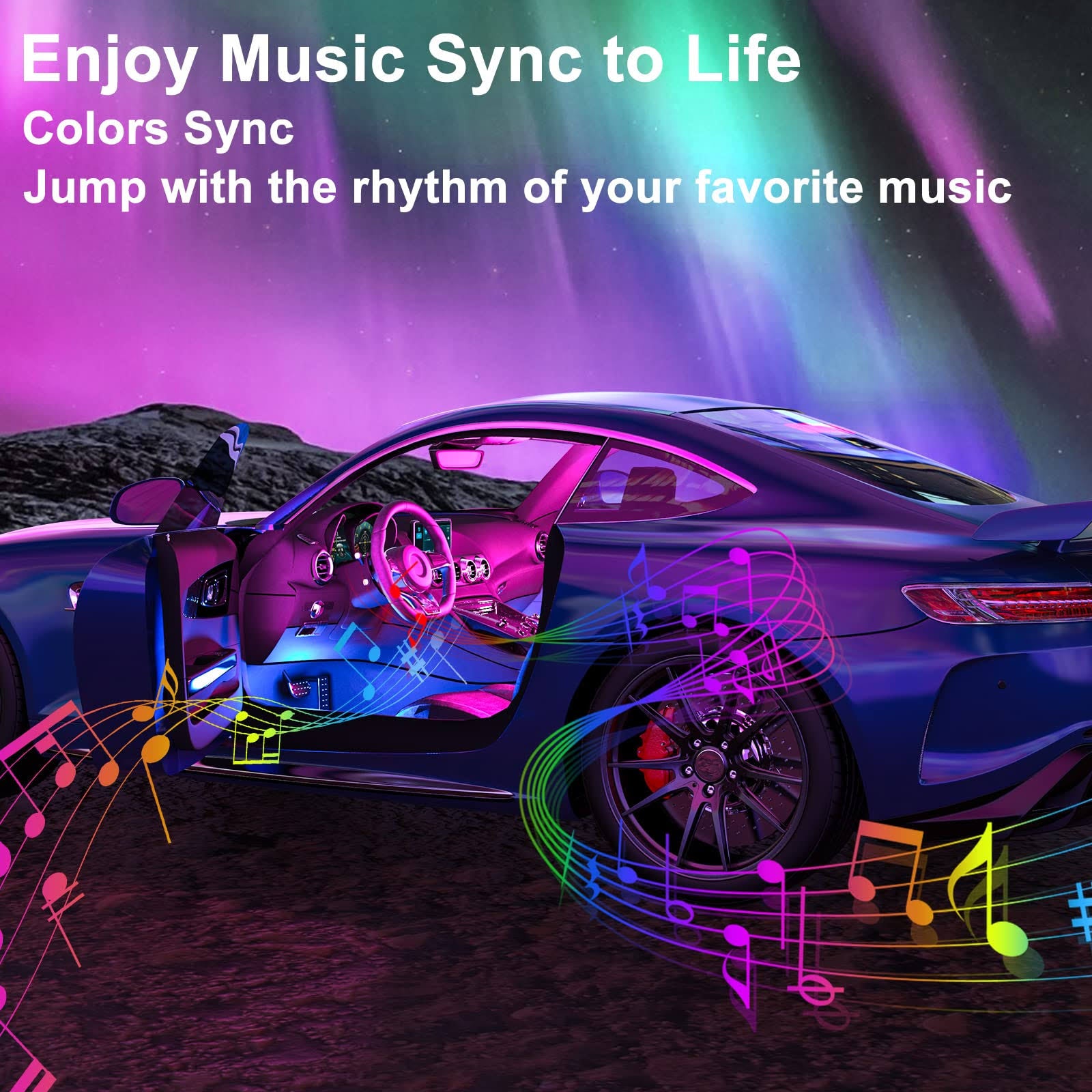 إضاءة داخلية للسيارة LED RGB 48 مصباح - مزامنة موسيقية - Éclairage Intérieur Voiture LED RGB 48 LED - Synchronisation Musique