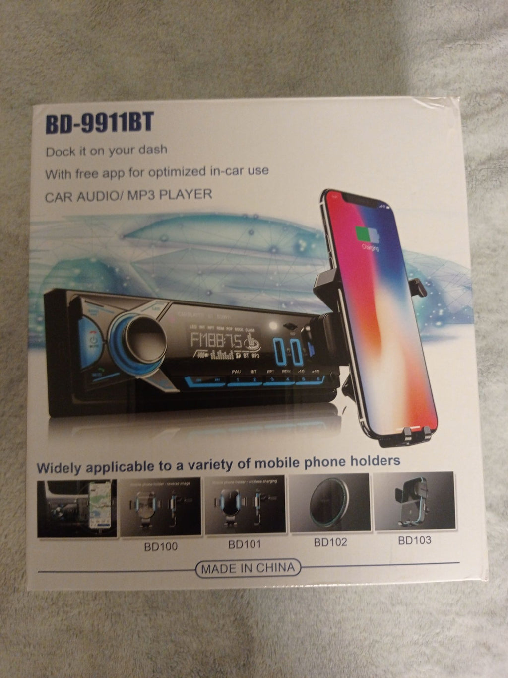 راديو سيارة 1DIN بلوتوث مع حامل هاتف مدمج FM/SD/TF/2USB 12V - Autoradio 1DIN Bluetooth avec Support Téléphone Intégré FM/SD/TF/2USB 12V