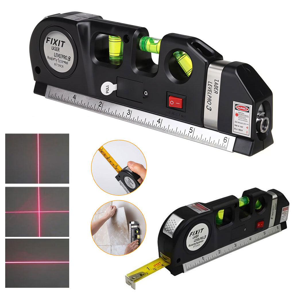 مستوى ليزر 4 في 1 Fixit Level Pro 3 مع شريط قياس 8 أقدام - Niveau Laser 4-en-1 Fixit Level Pro 3 avec Mètre Ruban 8 Pieds