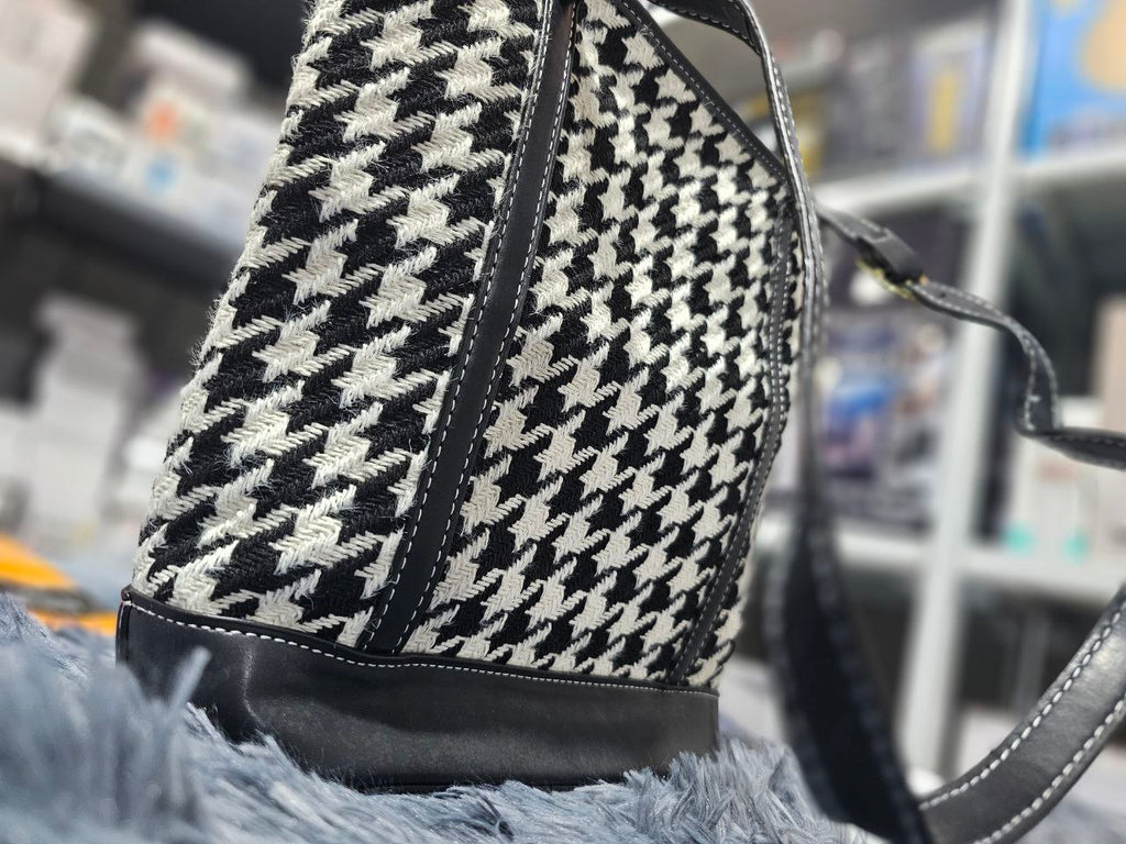 حقيبة كتف نسائية مبطنة بتصميم مربعات عتيق سعة كبيرة - Sac à bandoulière pied-de-poule Vintage pour femmes grande capacité