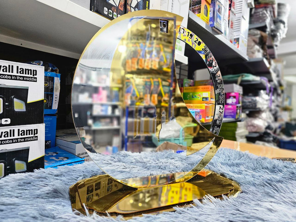 Calendrier rotatif pour compte à rebours du Ramadan , En acrylique effet miroir Grand Format ديكور رزنامة شهر رمضان حجم كبير ذهبي