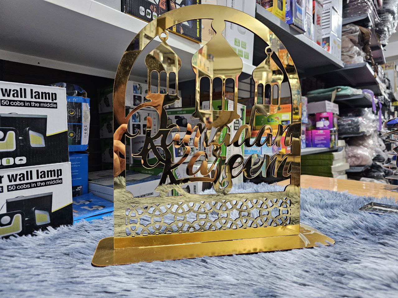 Ornements en acrylique Ramadan Kareem, lanterne étoile de lune dorée, décorations pour la maison زينة رمضان كريم أكريليك، فانوس نجمة القمر الذهبي