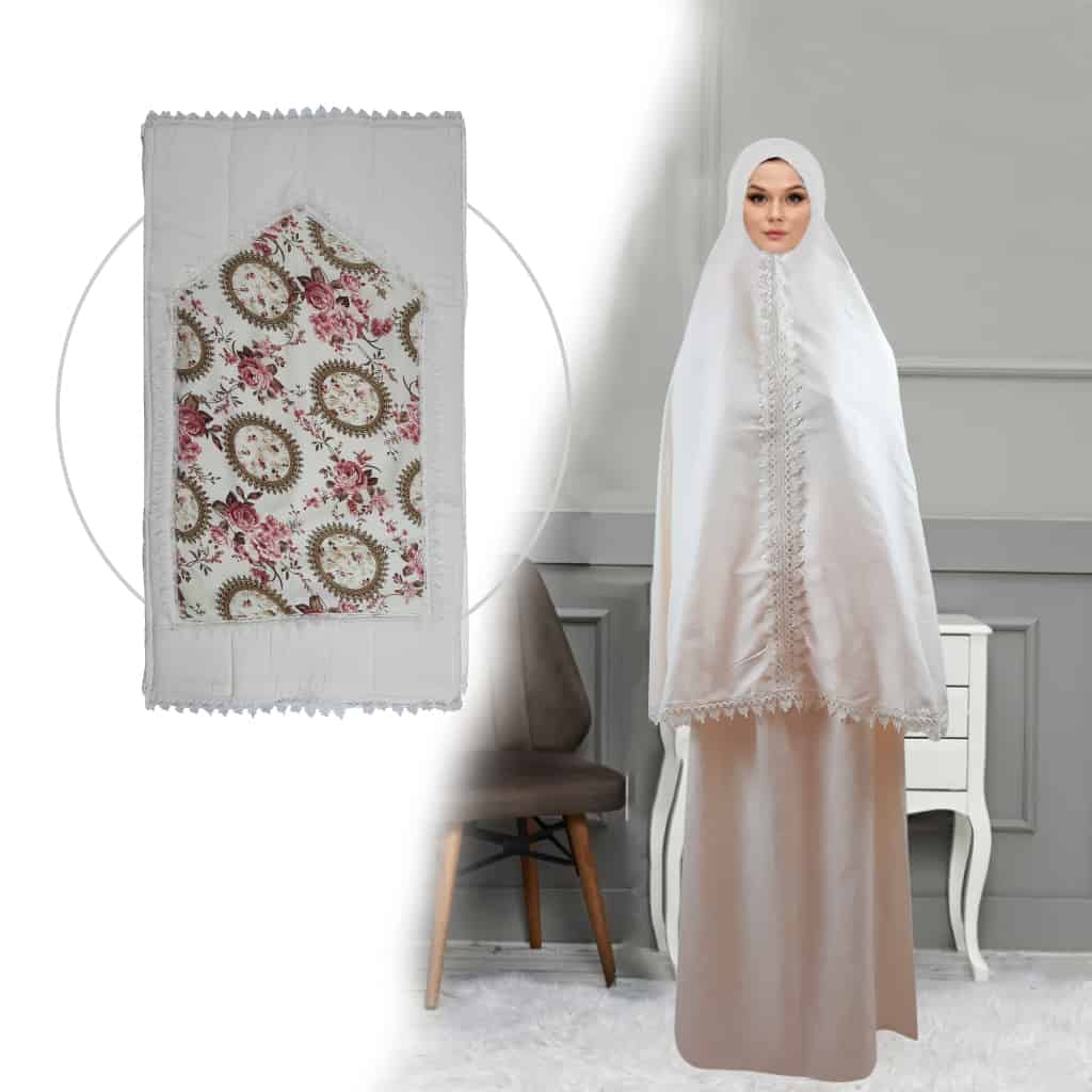 طقم صلاة نسائي 4 قطع برداء فضفاض وسجادة مبطنة مع غلاف للمصحف - Kit De Prière 4 Pieces Pour Femmes En Tissu Doux Et Confortable