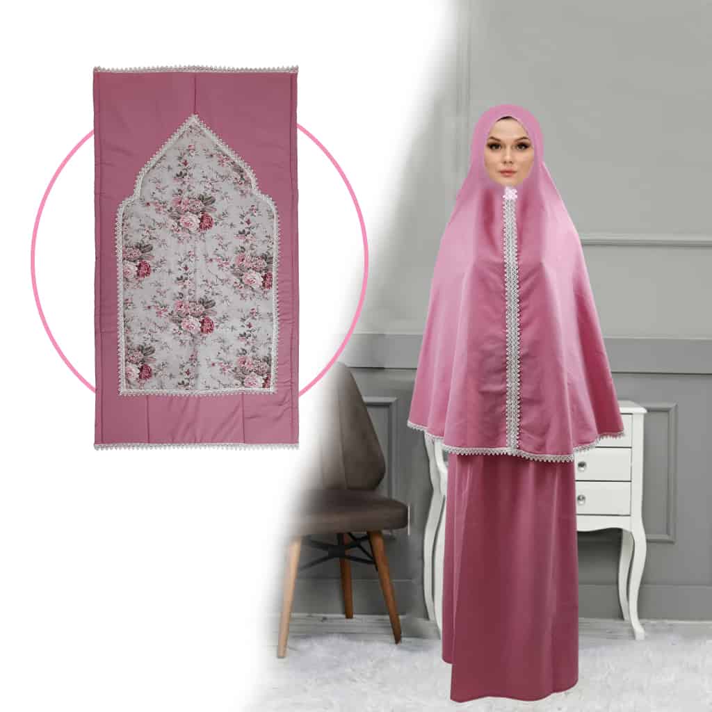 طقم صلاة نسائي 4 قطع برداء فضفاض وسجادة مبطنة مع غلاف للمصحف - Kit De Prière 4 Pieces Pour Femmes En Tissu Doux Et Confortable