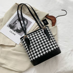 حقيبة كتف نسائية مبطنة بتصميم مربعات عتيق سعة كبيرة - Sac à bandoulière pied-de-poule Vintage pour femmes grande capacité