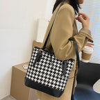 حقيبة كتف نسائية مبطنة بتصميم مربعات عتيق سعة كبيرة - Sac à bandoulière pied-de-poule Vintage pour femmes grande capacité