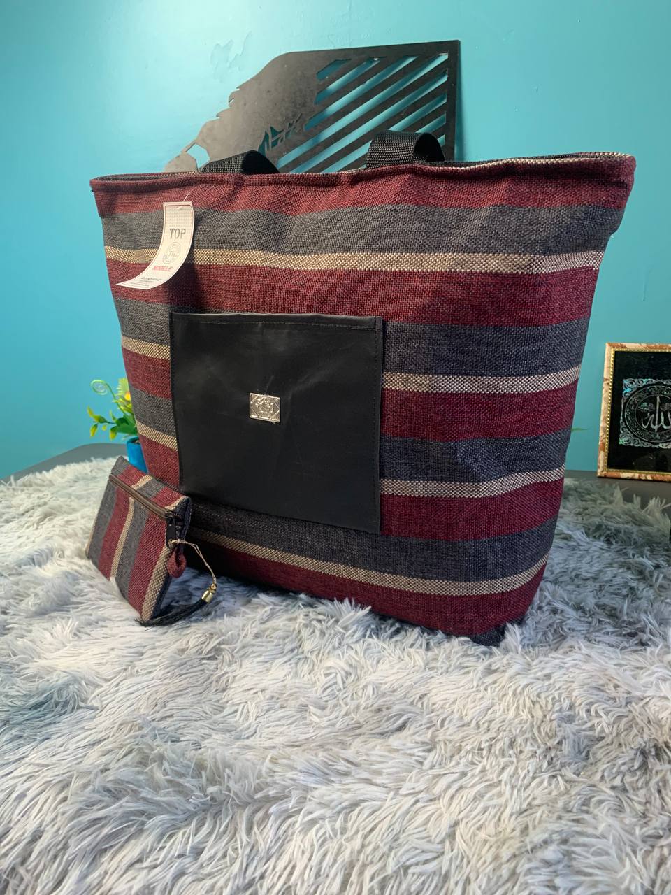 حقيبة يد نسائية كبيرة بسحاب مع محفظة - Sac à Main Femme Grande Capacité avec Portefeuille et Fermeture Éclair