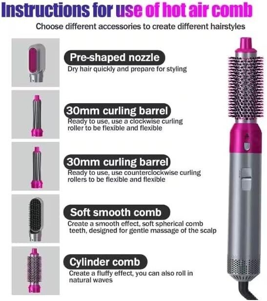 فرشاة تصفيف الشعر 5 في 1 | سشوار ومصفف هوائي - Brosse Coiffante Sèche-cheveux 5-en-1 Air Chaud Premium