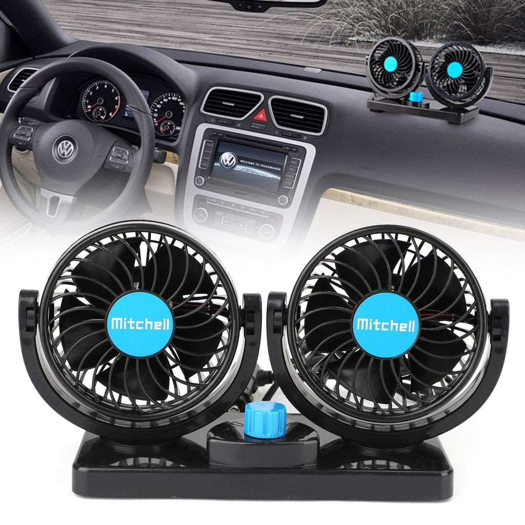 مروحة سيارة مزدوجة 12V دوارة 360° بسرعتين - Quickdz Shop - Double Ventilateur Voiture 12V Rotatif 360° 2 Vitesses - Quickdz Shop