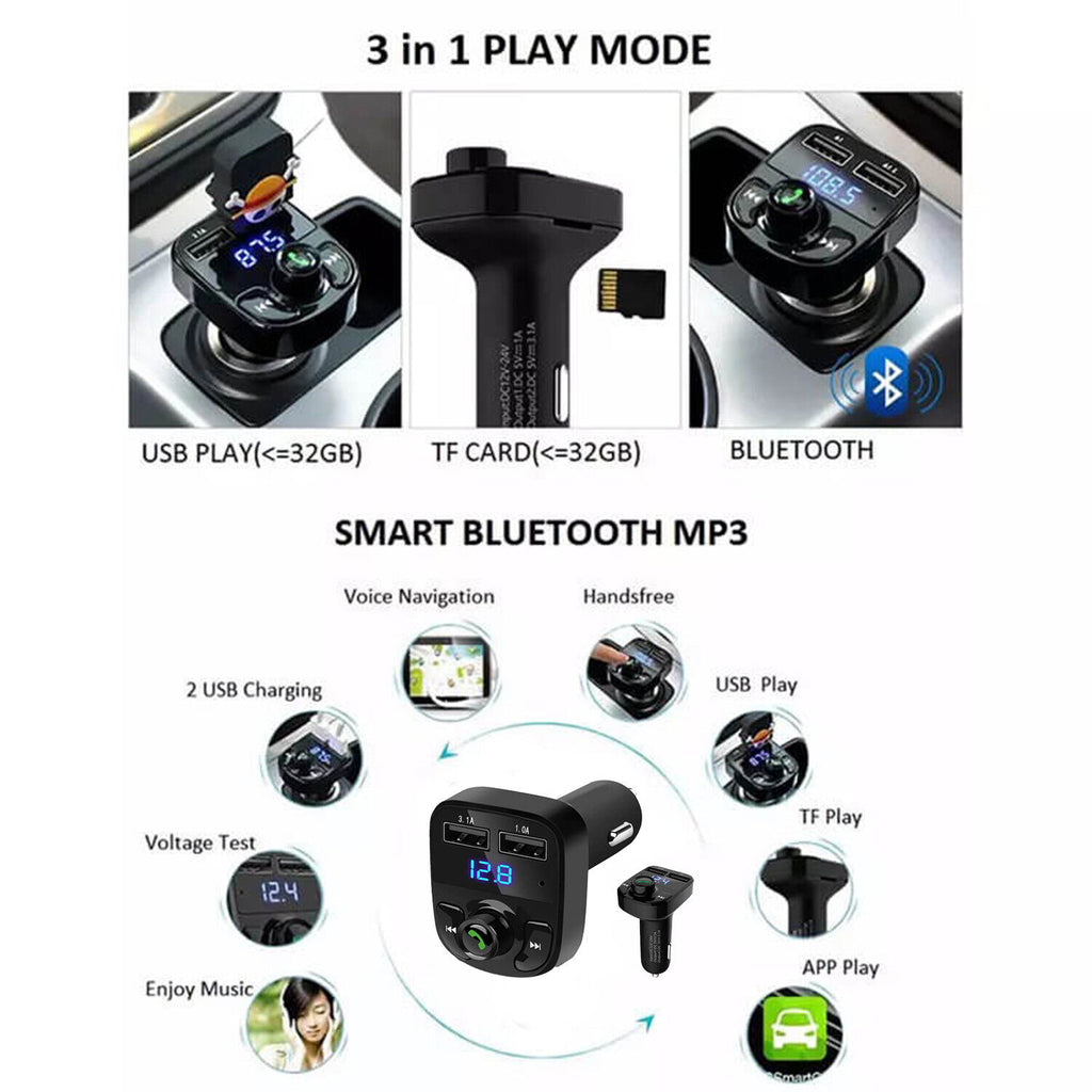 جهاز إرسال FM بلوتوث لاسلكي للسيارة X8 مع شاحن USB سريع ومشغل MP3 - Transmetteur FM Bluetooth Sans Fil X8 pour Voiture avec Chargeur USB Rapide et Lecteur MP3