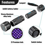 lampe de poche UV 21LED en alliage d'aluminium détecteur des scorpions et faux billet - المصباح بالأشعة فوق البنفسجية كاشف للعقارب والعملات المزورة