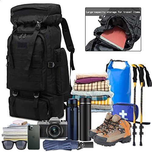 حقيبة ظهر احترافية للتخييم والمشي 90 لتر مقاومة للماء كاموفلاج أسود - Quickdz Shop - Sac à dos Randonnée Professionnel 90L Étanche Camouflage Noir - Quickdz Shop