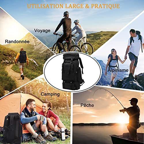 حقيبة ظهر احترافية للتخييم والمشي 90 لتر مقاومة للماء كاموفلاج أسود - Quickdz Shop - Sac à dos Randonnée Professionnel 90L Étanche Camouflage Noir - Quickdz Shop