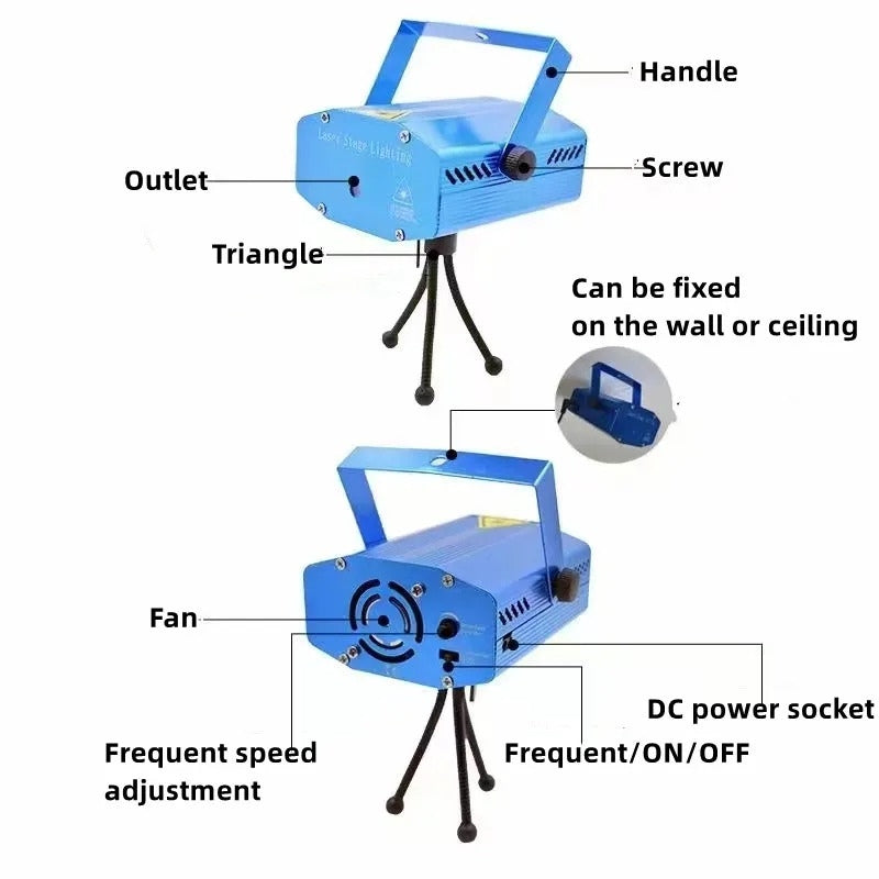 Projecteur de lumières laser LED RG stroboscopique à commande vocale 3 modes