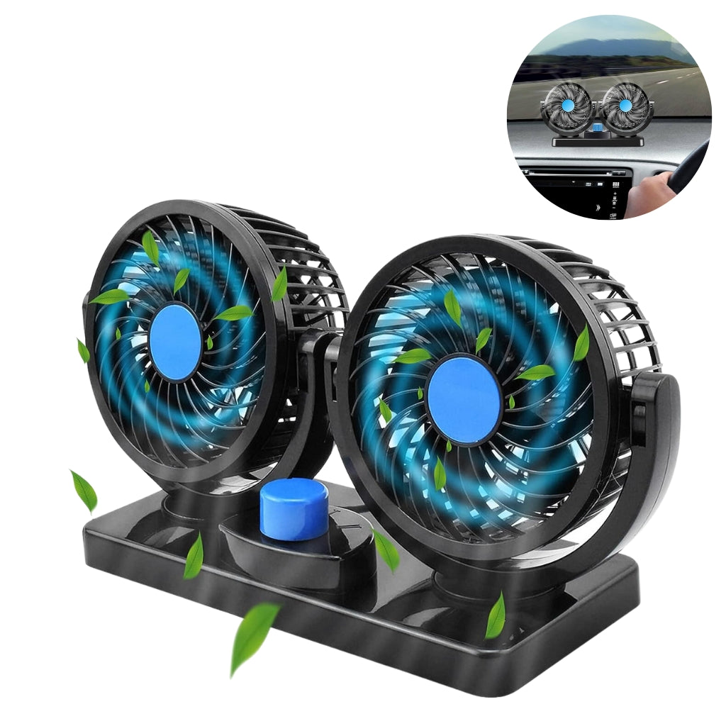 مروحة سيارة مزدوجة 12V دوارة 360° بسرعتين - Quickdz Shop - Double Ventilateur Voiture 12V Rotatif 360° 2 Vitesses - Quickdz Shop